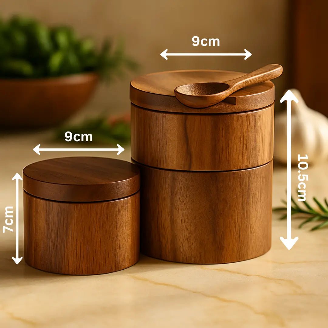 Pure Pantry™️ - Natural Acacia Wood Salt & Pepper Cellar + Spoon Included - Pure Pantry | Teak & Acacia Wood Kitchenware