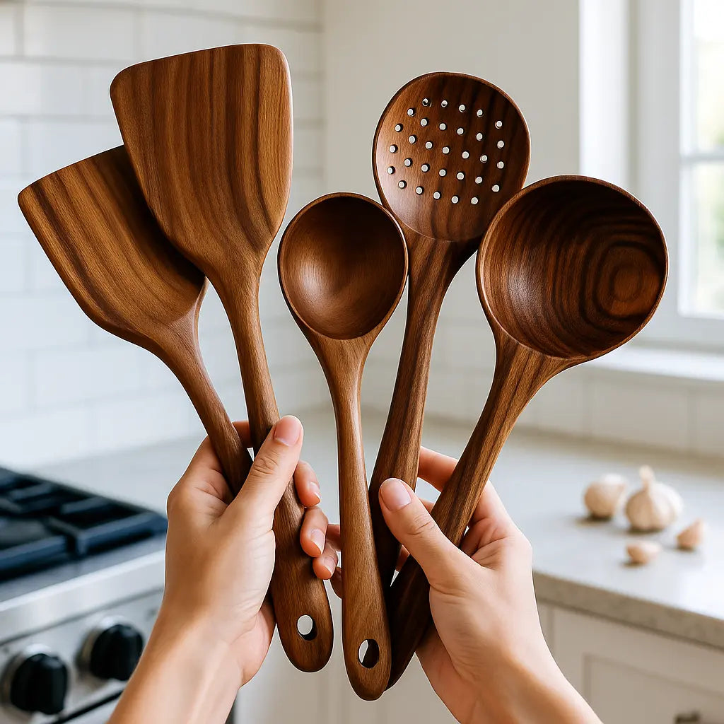 Natural Teak Wooden Utensil Set - 50% OFF Sale
