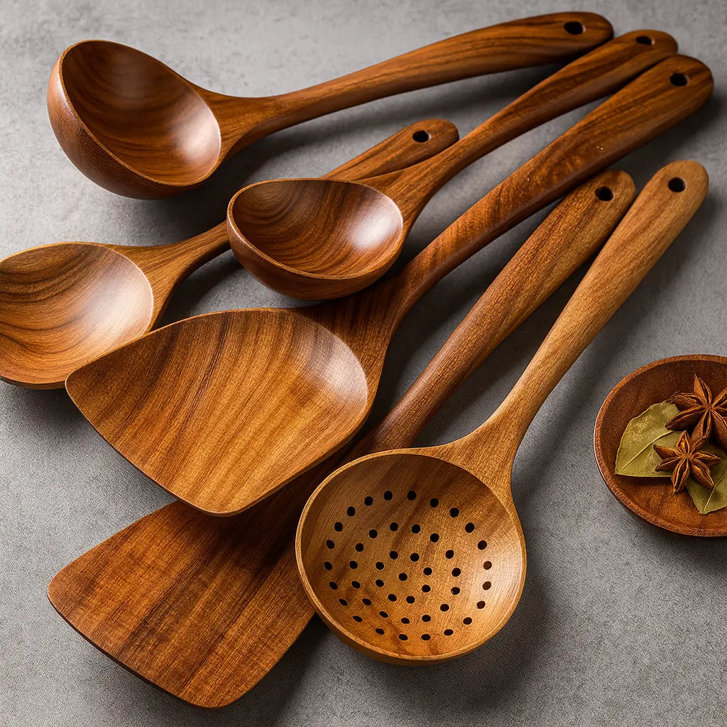 Natural Teak Wooden Utensil Set - 50% OFF Sale
