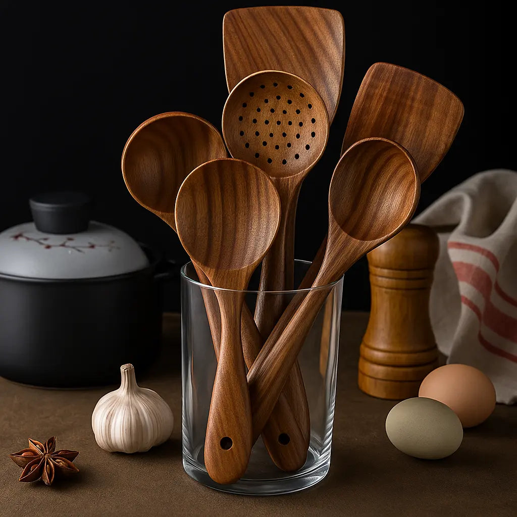 Natural Teak Wooden Utensil Set - 50% OFF Sale