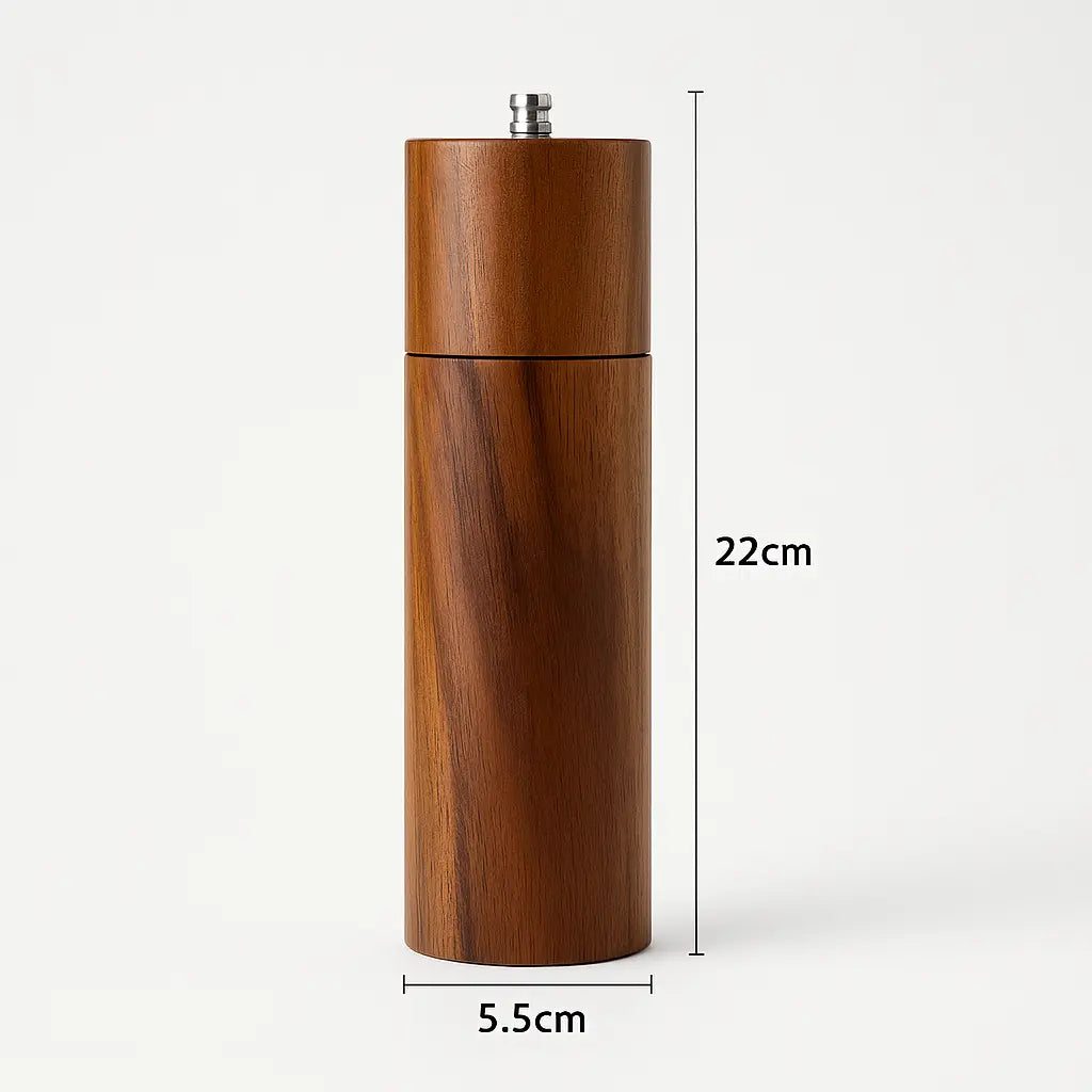 Natural Acacia Wood Salt & Pepper Grinder + Base Included
