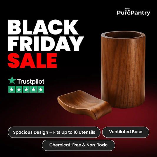 Pure Pantry™️ - Natural Acacia Wood Utensil Holder & Spoon Rest