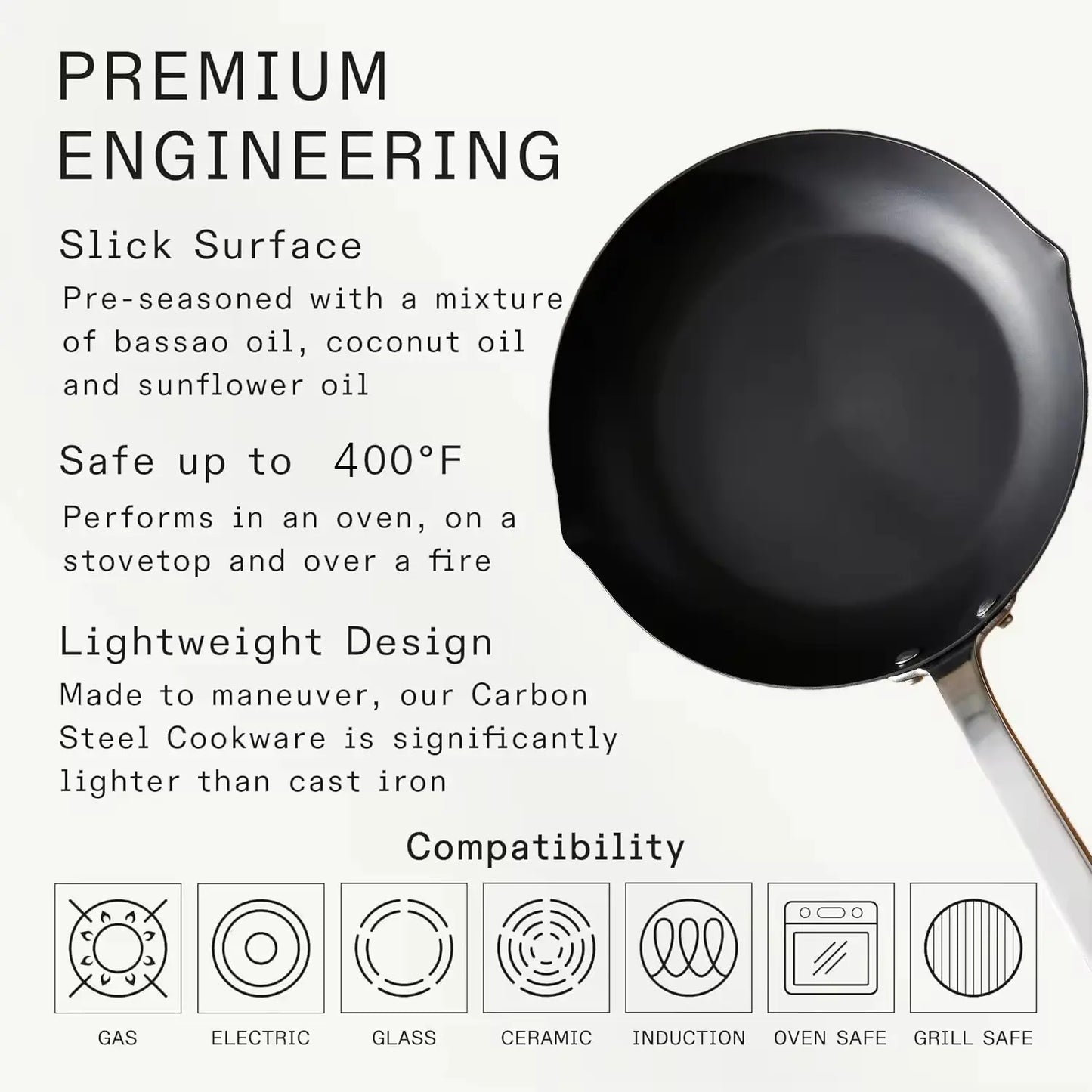 Pure Pantry™️ - Seasoned Carbon Steel Frying Pan - Pure Pantry | Teak & Acacia Wood Kitchenware