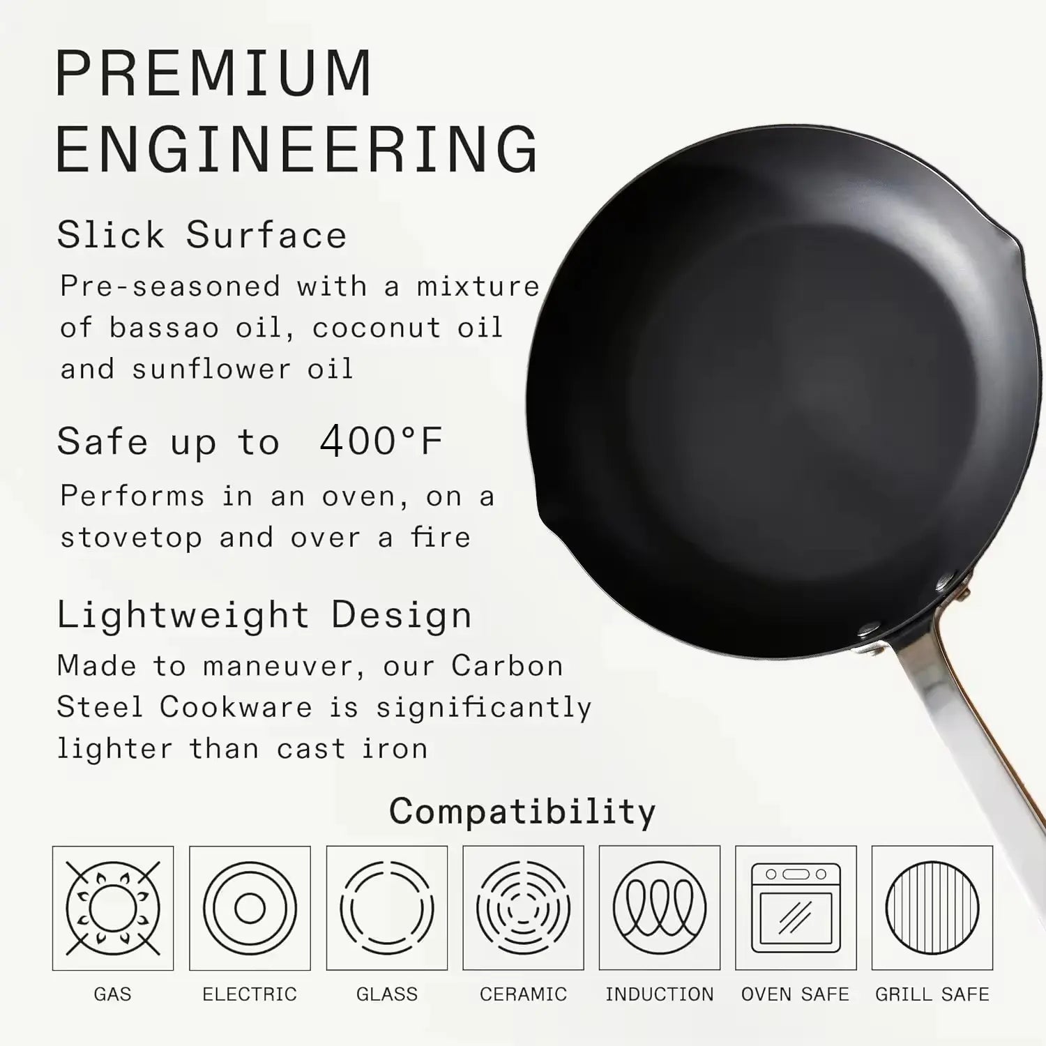 Pure Pantry™️ - Seasoned Carbon Steel Frying Pan - Pure Pantry | Teak & Acacia Wood Kitchenware