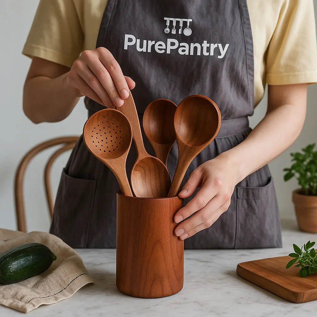 Natural Acacia Wood Utensil Holder & Spoon Rest