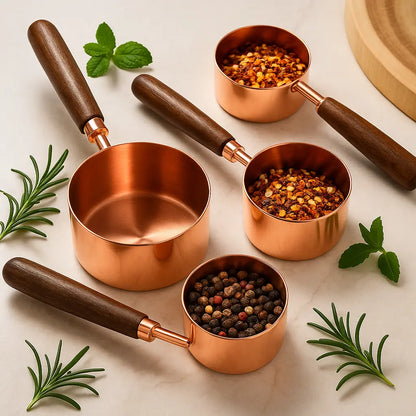 Natural Acacia Wood & Copper Plated Measuring Set