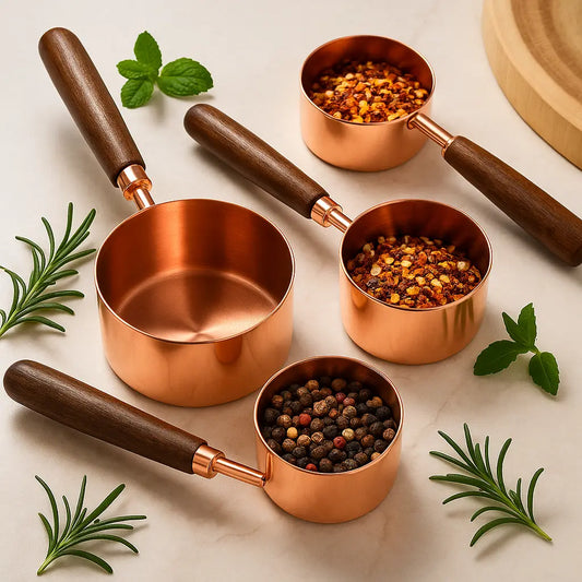 Natural Acacia Wood & Copper Plated Measuring Set