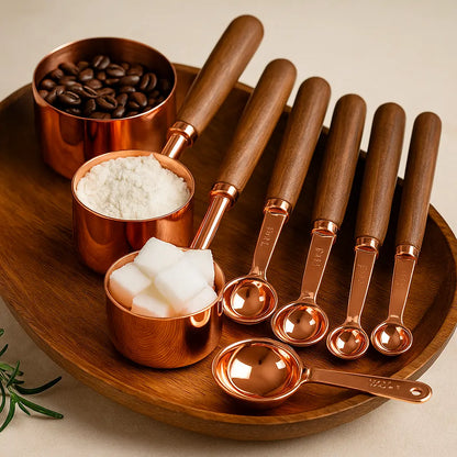 Natural Acacia Wood & Copper Plated Measuring Set