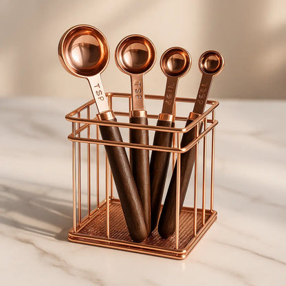 Natural Acacia Wood & Copper Plated Measuring Set