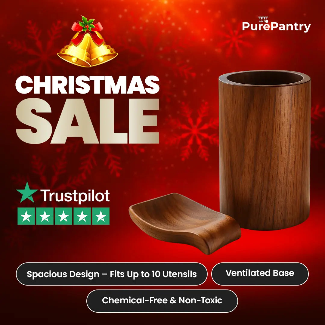 Pure Pantry™️ - Natural Acacia Wood Utensil Holder & Spoon Rest